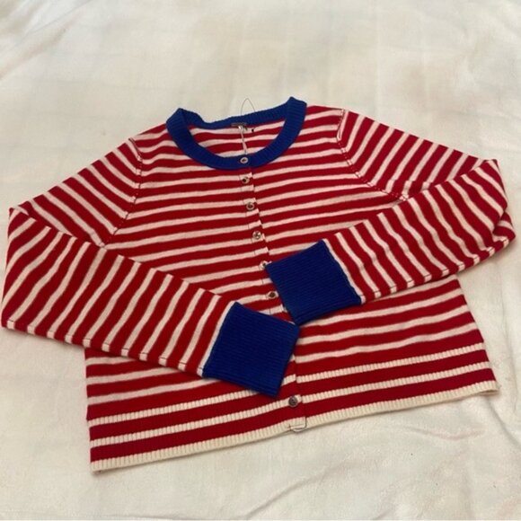 New! Free People nocturnal stripe Red Blue Cardigan sweater 2725 - Picture 4 of 8